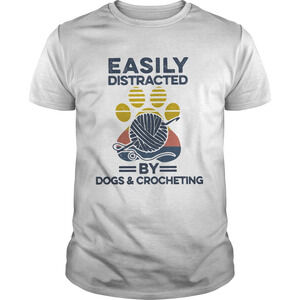 Easily Distracted By Dogs And Crocheting Footprint Retro Shirt